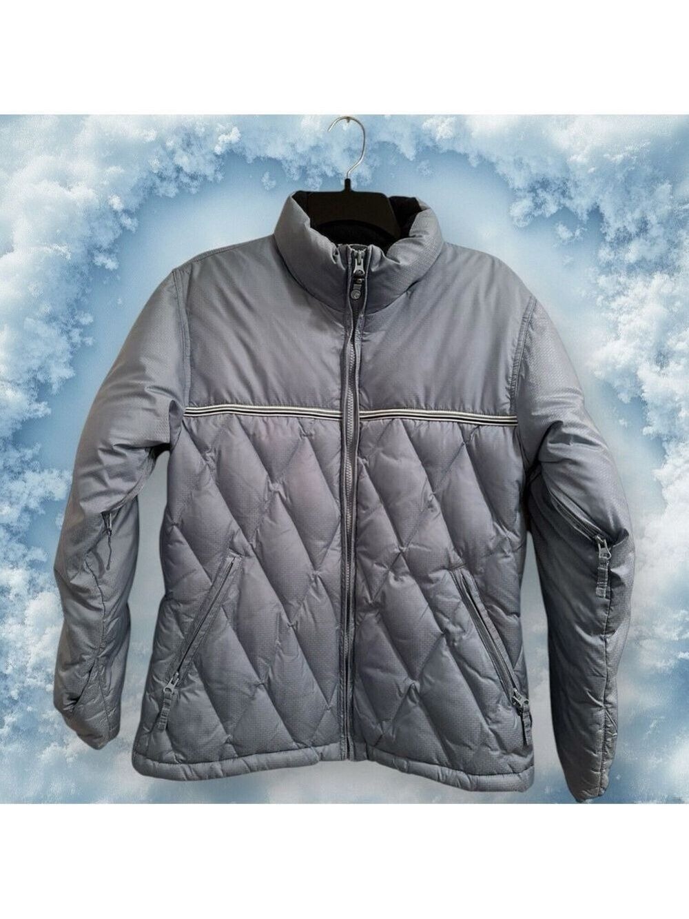 Winter Feather Down Ski Jacket Womens Small Blue Coat Zip Pockets POWDER ROOM - Picture 2 of 16